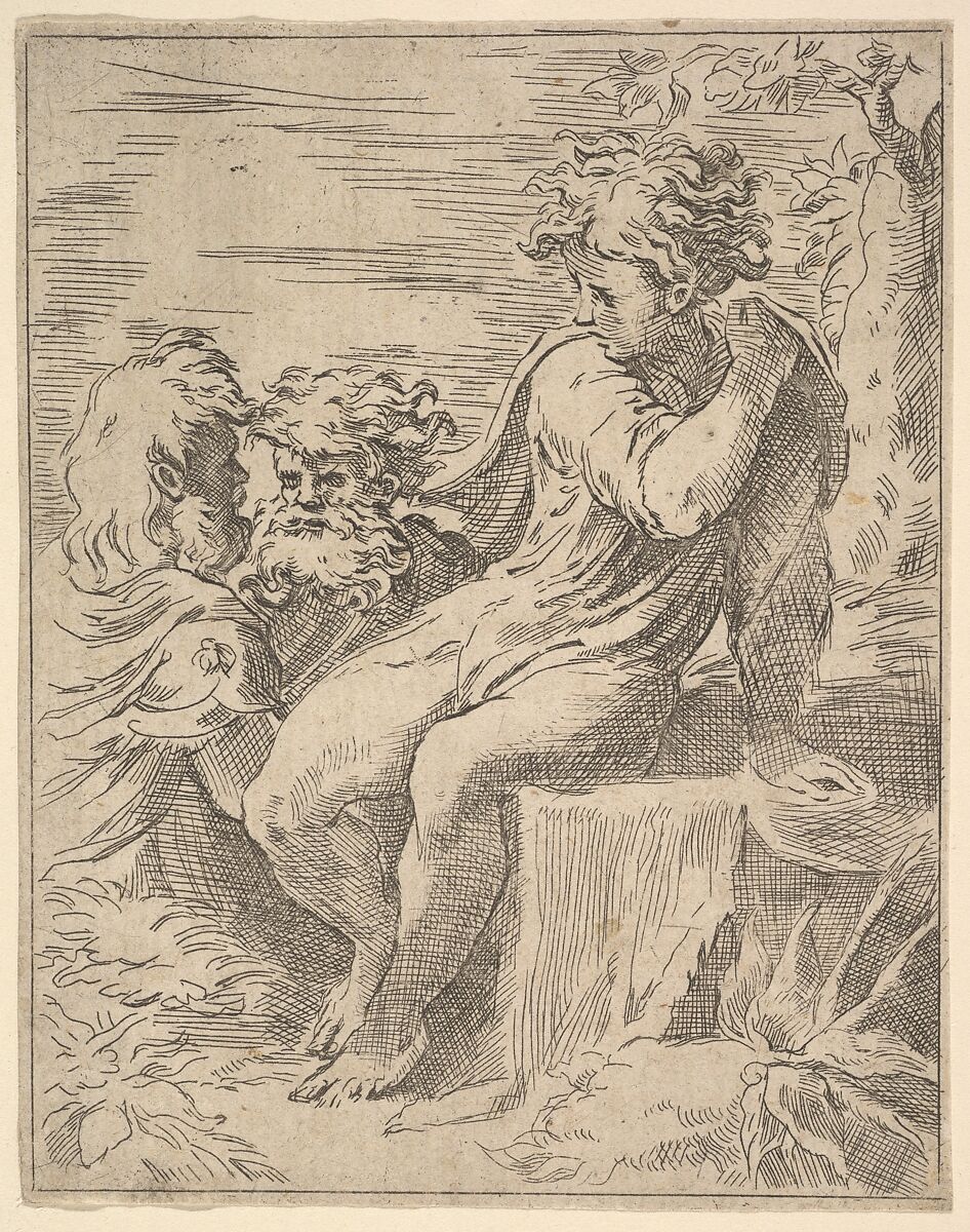Youth with two Old Men, Anonymous, Italian, 17th century, Etching 