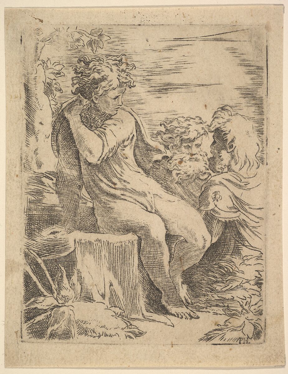 Youth with two old Men, Anonymous, Italian, 16th century, Etching 