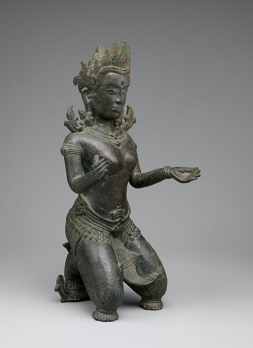 Kneeling Female Deity, Bronze, Cambodia or Thailand
