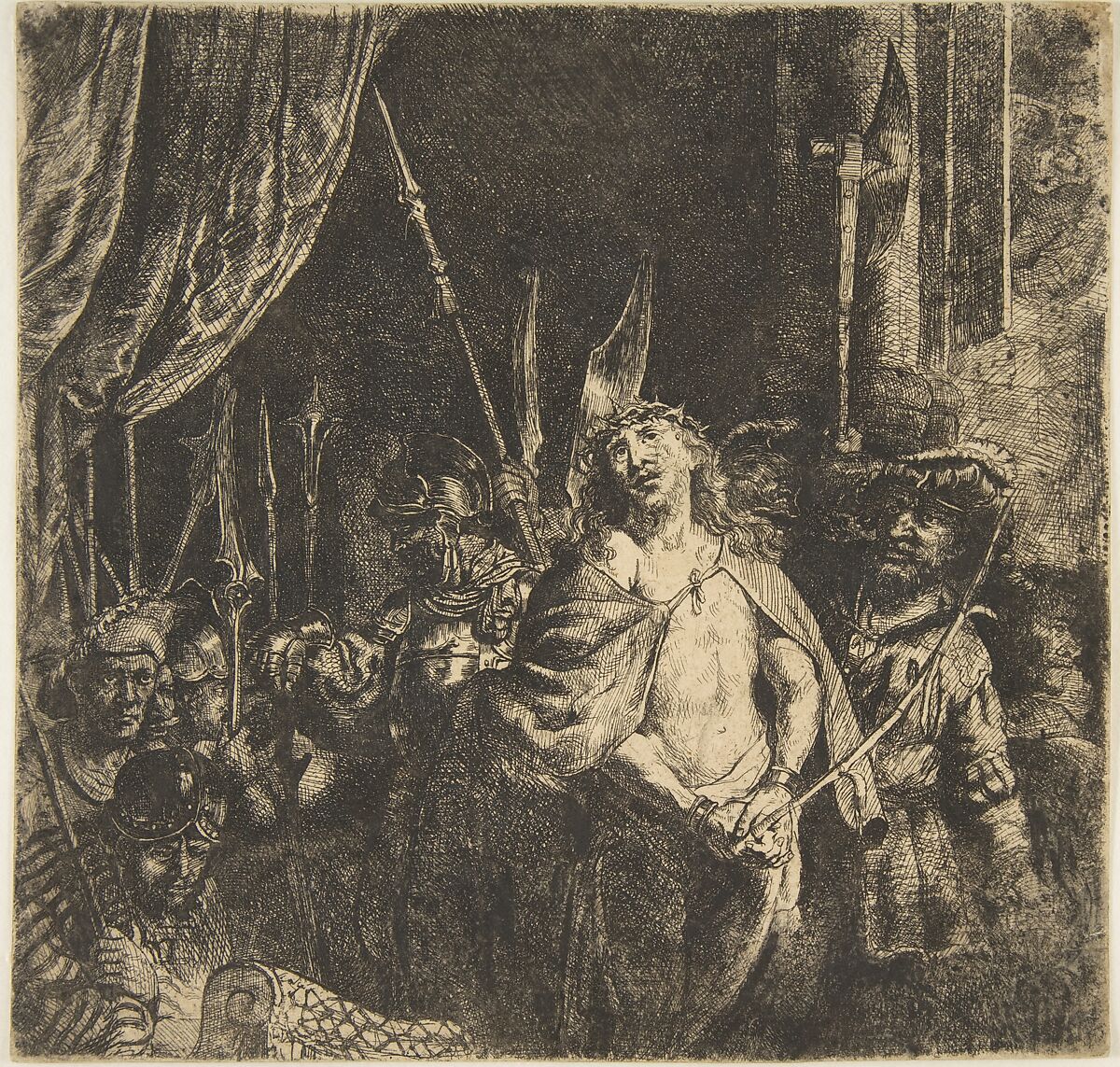 Christ Before Pilate: The Large Plate (copy in reverse of center), After Rembrandt (Rembrandt van Rijn) (Dutch, Leiden 1606–1669 Amsterdam), Etching 