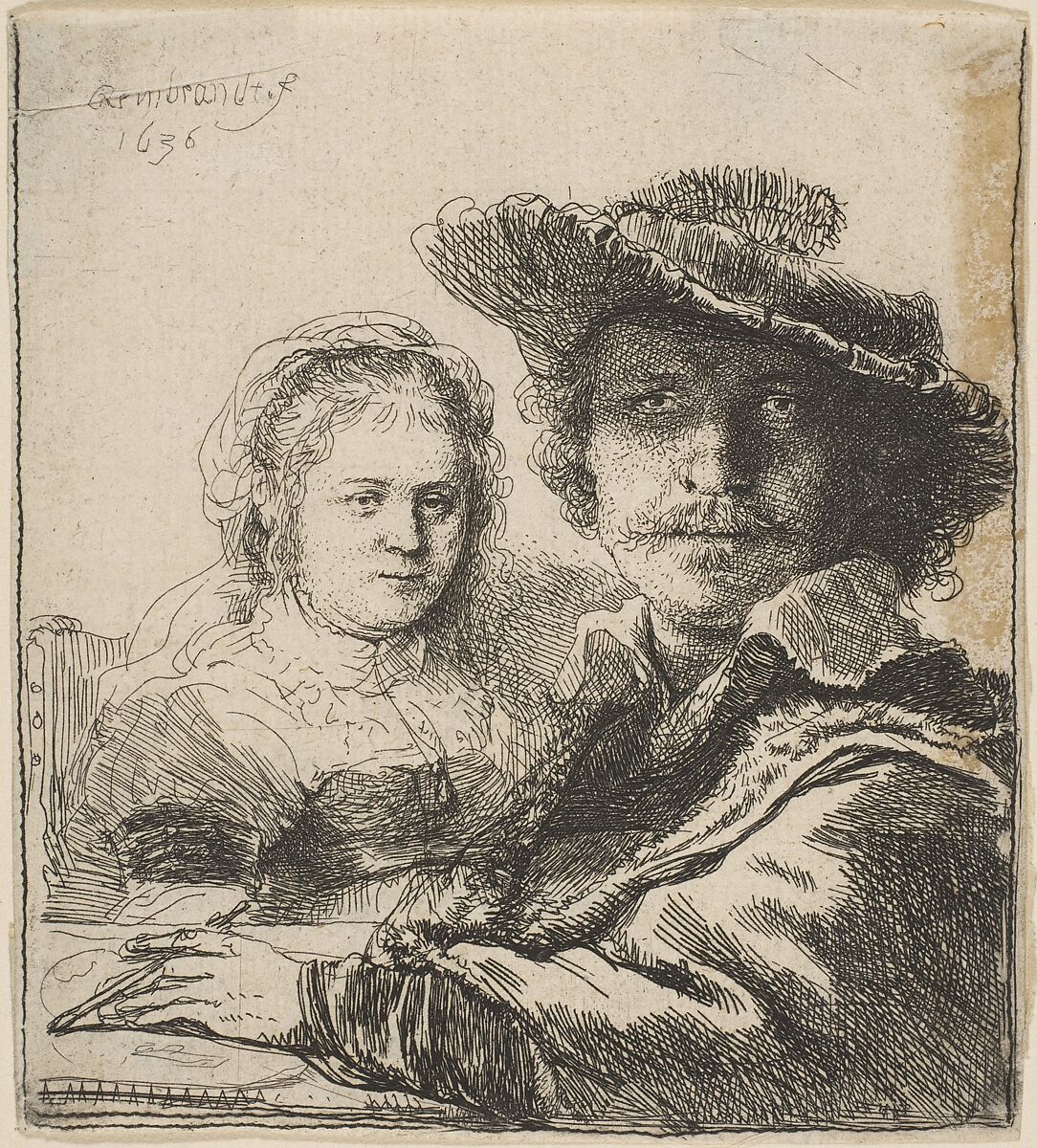 Self-Portrait with Saskia, Rembrandt (Rembrandt van Rijn) (Dutch, Leiden 1606–1669 Amsterdam), Etching 