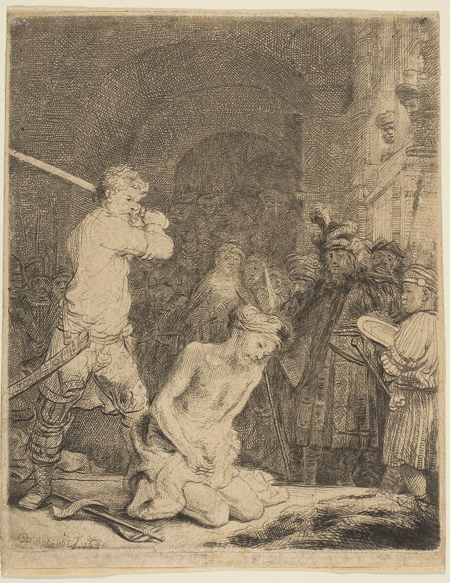 The Beheading of John the Baptist, Rembrandt (Rembrandt van Rijn) (Dutch, Leiden 1606–1669 Amsterdam), Etching and drypoint