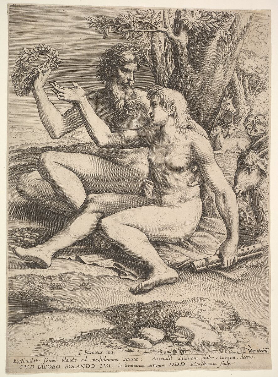 Two Nude Shepherds, Lucas Vorsterman I (Flemish, Zaltbommel 1595–1675 Antwerp), Engraving 