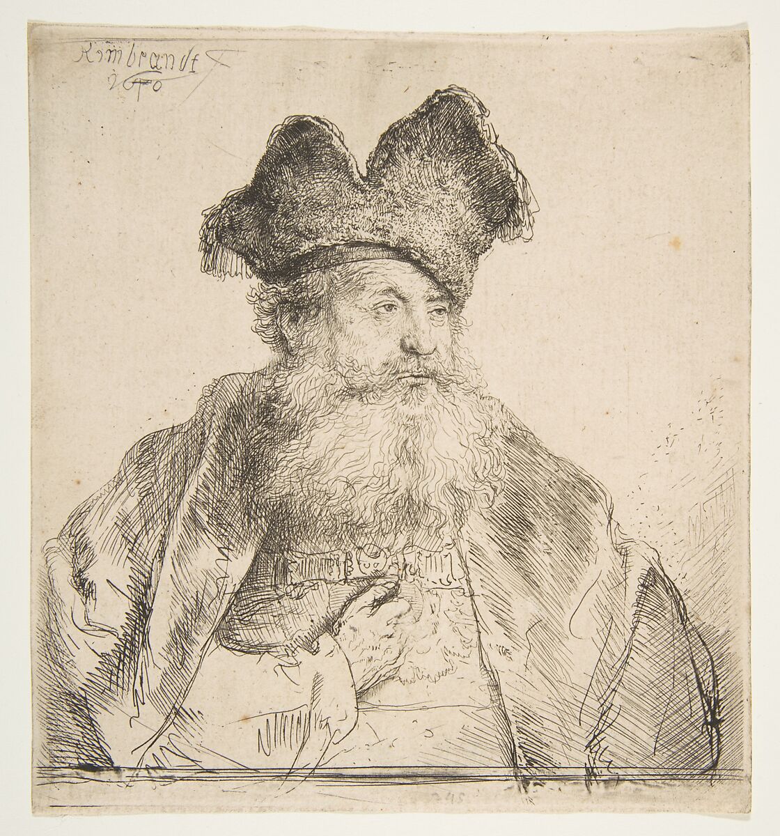 Old Man with a Divided Fur Cap, Rembrandt (Rembrandt van Rijn) (Dutch, Leiden 1606–1669 Amsterdam), Etching 
