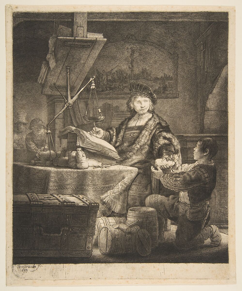 Jan Uytenbogaert (The Gold Weigher), Rembrandt (Rembrandt van Rijn) (Dutch, Leiden 1606–1669 Amsterdam), Etching and drypoint 