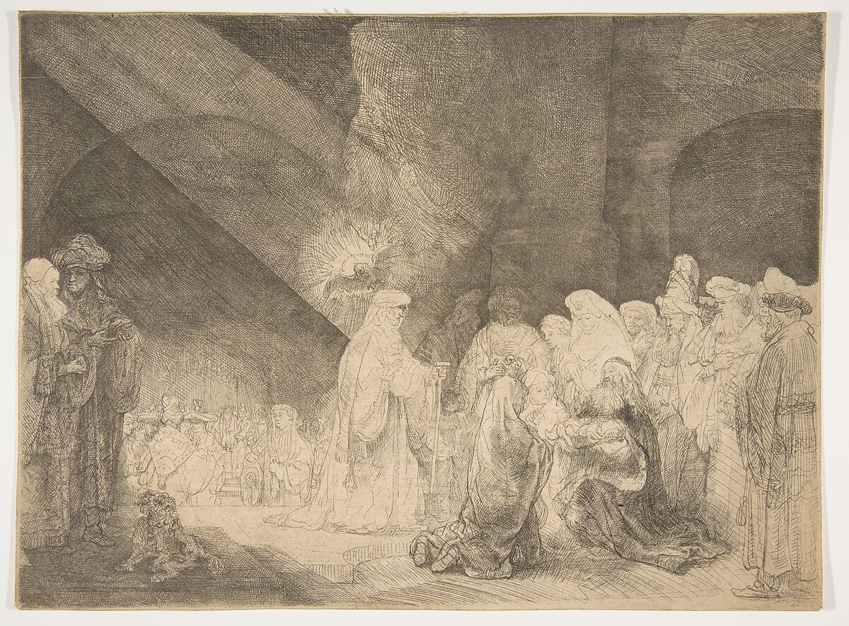The Presentation in the Temple: Oblong Plate, Rembrandt (Rembrandt van Rijn) (Dutch, Leiden 1606–1669 Amsterdam), Etching 