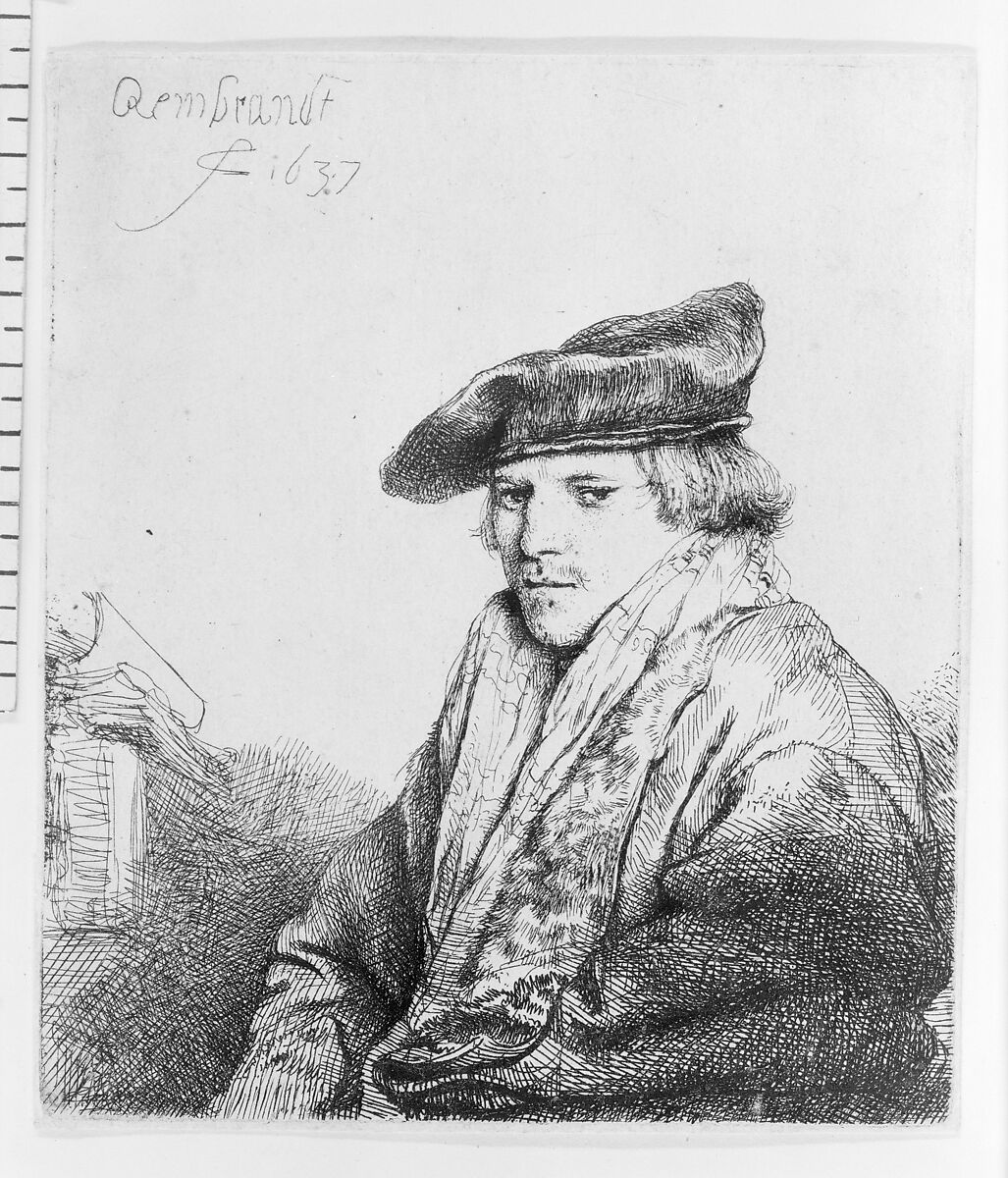 Young Man in a Velvet Cap (Ferdinand Bol), Rembrandt (Rembrandt van Rijn) (Dutch, Leiden 1606–1669 Amsterdam), Etching