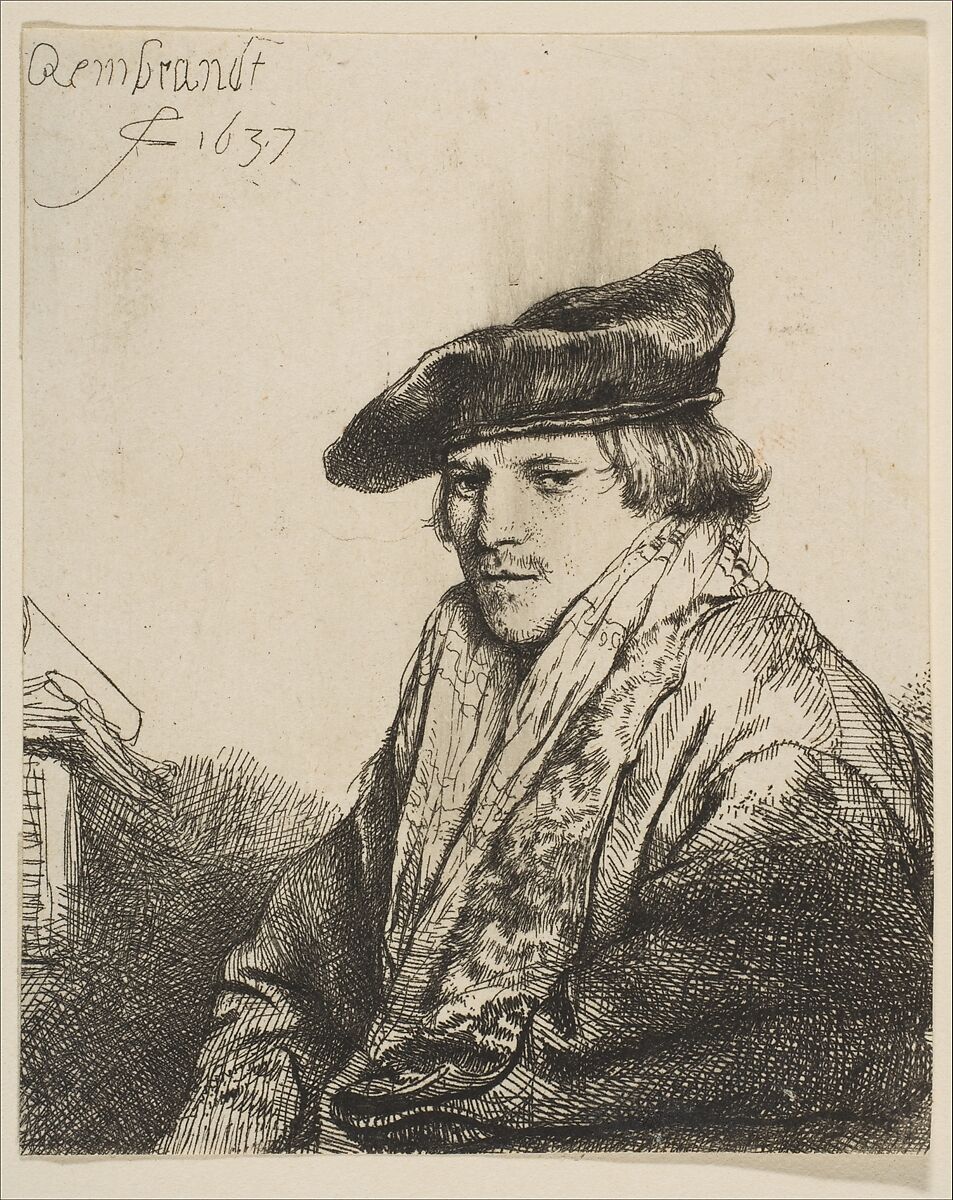 Young Man in a Velvet Cap (Ferdinand Bol), Rembrandt (Rembrandt van Rijn) (Dutch, Leiden 1606–1669 Amsterdam), Etching 