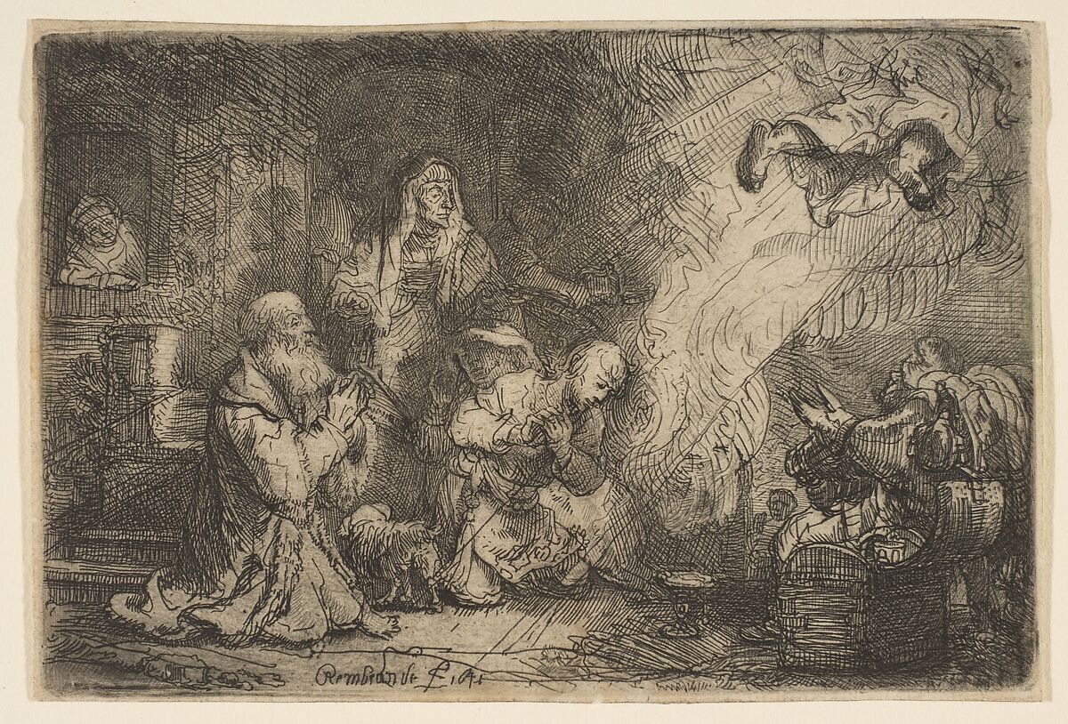 The Angel Departing from the Family of Tobias, After Rembrandt (Rembrandt van Rijn) (Dutch, Leiden 1606–1669 Amsterdam), Etching and drypoint; eighth of nine states 