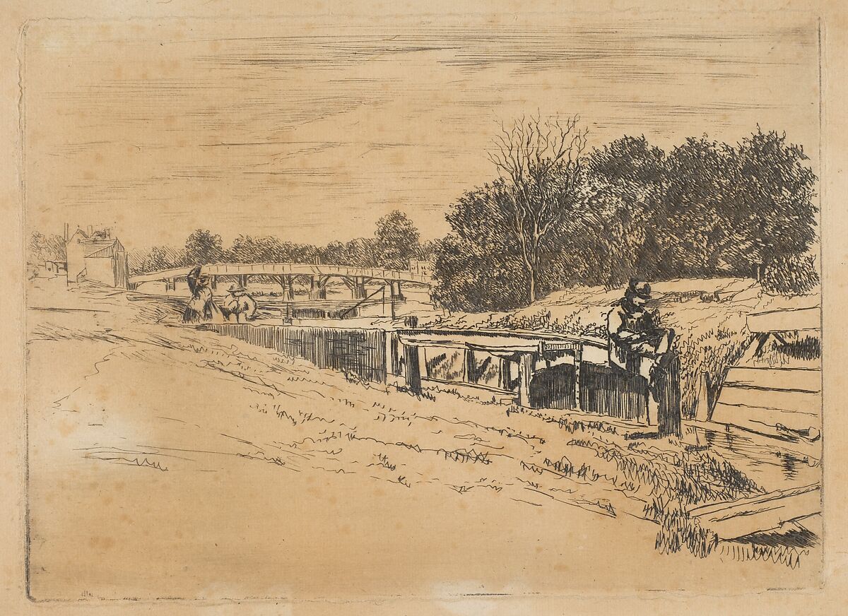 Whistler at Moulsey (Molesey Lock), Edwin Edwards (British, Framlingham, Suffolk 1823–1879 London), Etching 