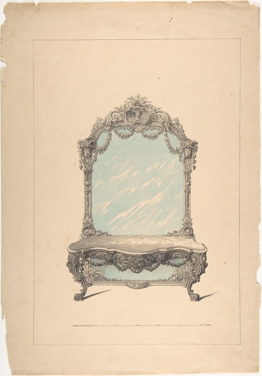 Design for Console Table, Robert William Hume (British, London 1816–1904 Long Island City), Pen and ink and watercolor 