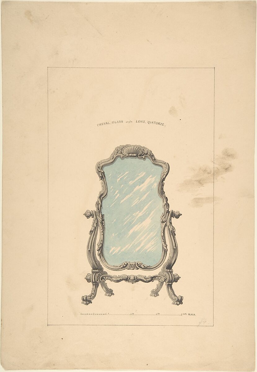 Design for Cheval Glass, Robert William Hume (British, London 1816–1904 Long Island City), Pen and ink, graphite, watercolor 
