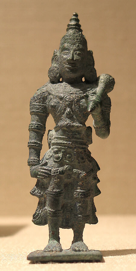 Standing Attendant with a Fly Whisk, Bronze, Sri Lanka 