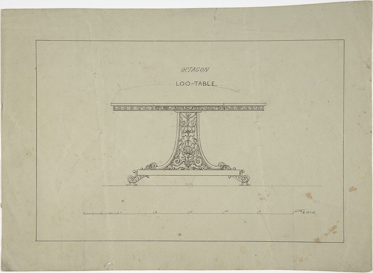 Design for Loo-Table, Robert William Hume (British, London 1816–1904 Long Island City), Pen and ink 