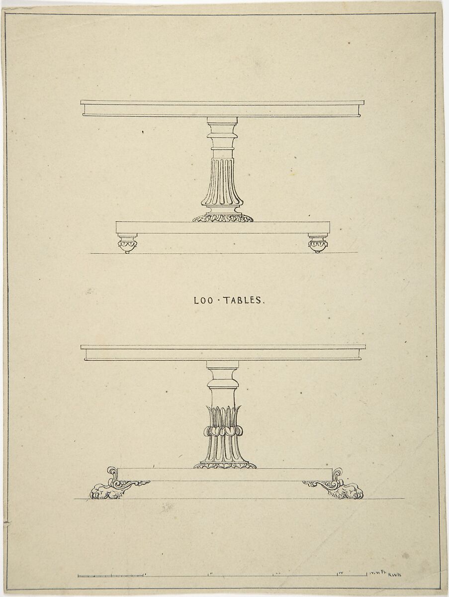 Designs for Loo-Tables, Robert William Hume (British, London 1816–1904 Long Island City), Pen and ink, graphite 