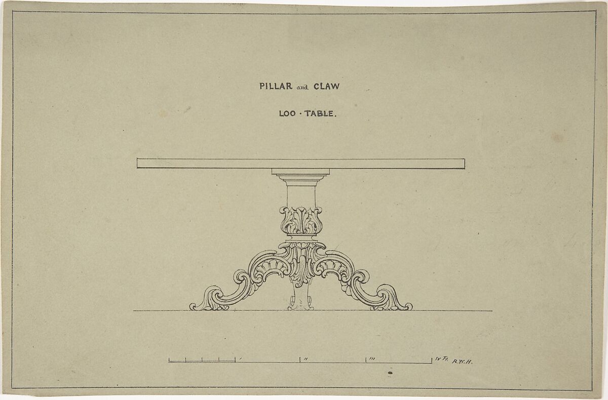 Design for Loo-Table with PIllar and Claw Support, Robert William Hume (British, London 1816–1904 Long Island City), Pen and ink 