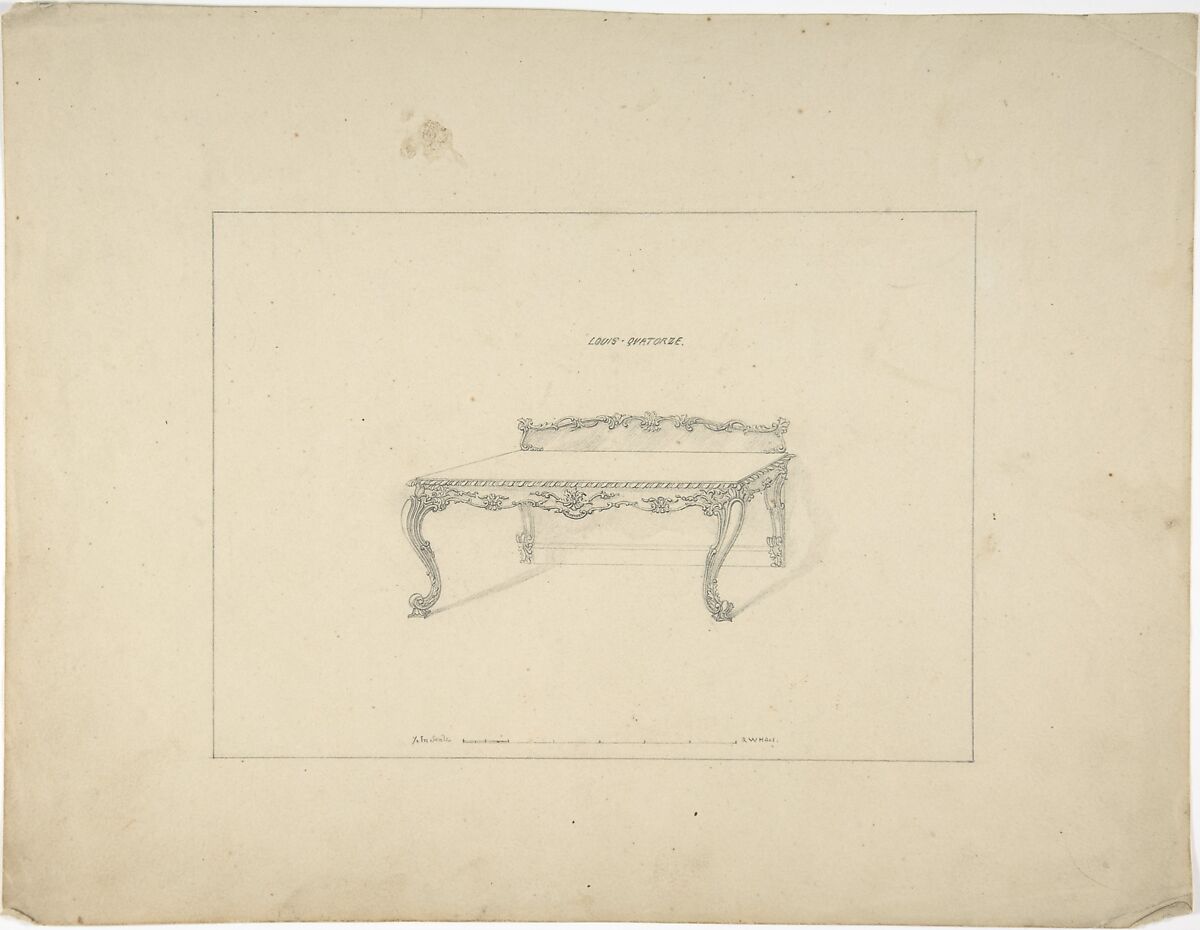 Design for a Sidetable, Louis Quatorze Style, Robert William Hume (British, London 1816–1904 Long Island City), Graphite 