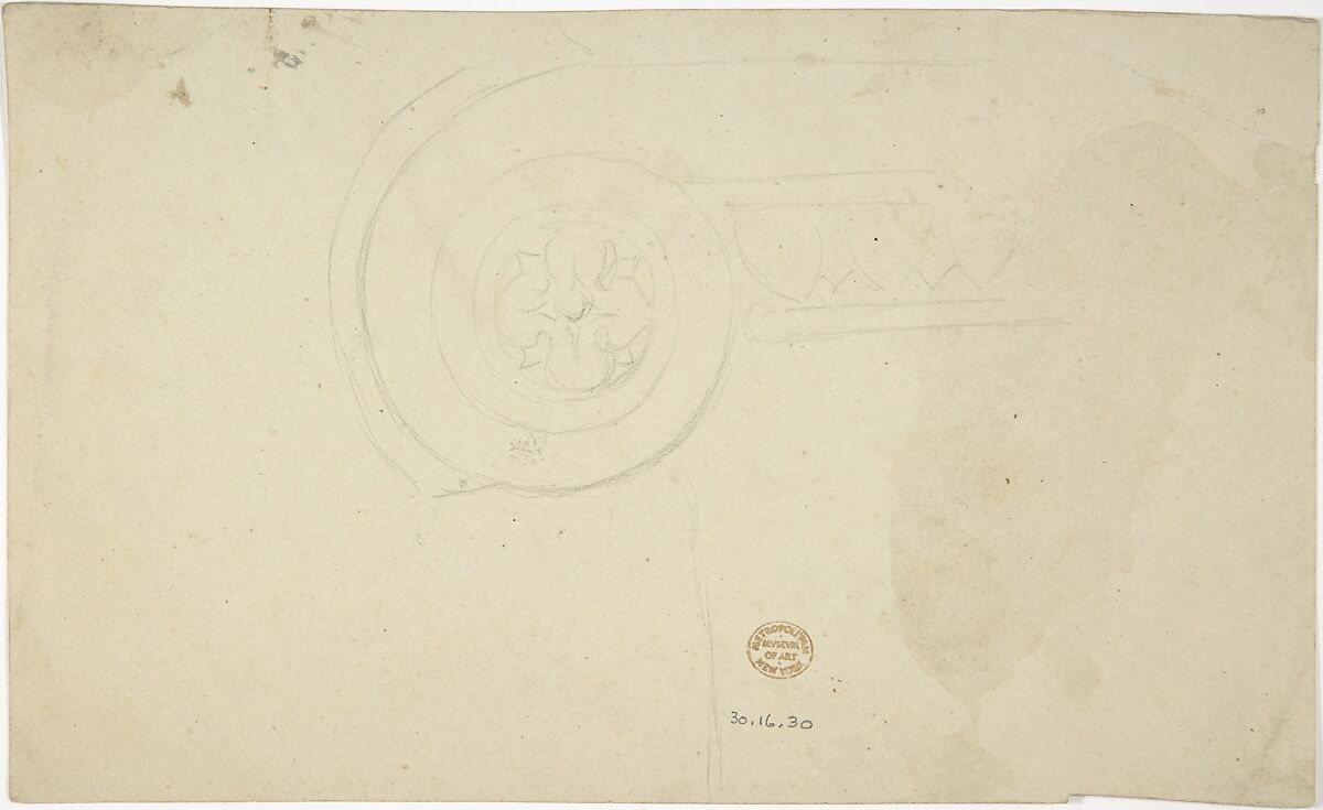 Design for Loo-Table, with plans of top and pedestal, Robert William Hume (British, London 1816–1904 Long Island City), Pen and ink, graphite