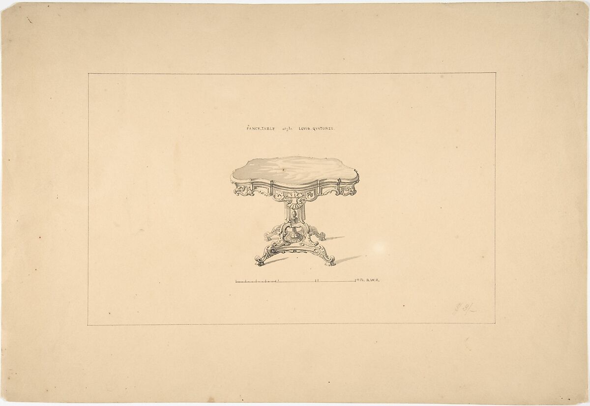 Design for a Fancy Table, Louis Quatorze Style, Robert William Hume (British, London 1816–1904 Long Island City), Pen and ink, graphite, watercolor 