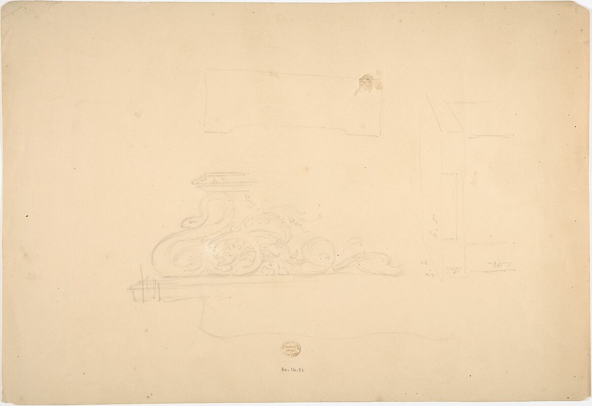 Design for a Fancy Table, Louis Quatorze Style, Robert William Hume (British, London 1816–1904 Long Island City), Pen and ink, graphite, watercolor