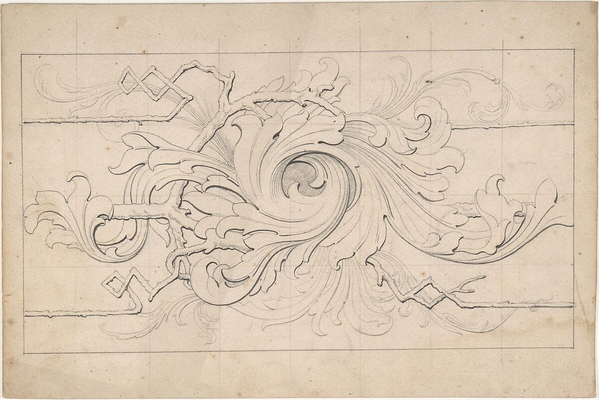 Designs for borders and corners, acanthus, Robert William Hume (British, London 1816–1904 Long Island City), Pen and ink, graphite 