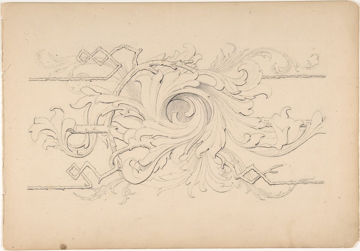 Designs for borders and corners, acanthus, Robert William Hume (British, London 1816–1904 Long Island City), Graphite 