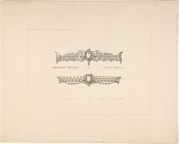 Designs for Two Heraldic Cornices, Florid Gothic Style