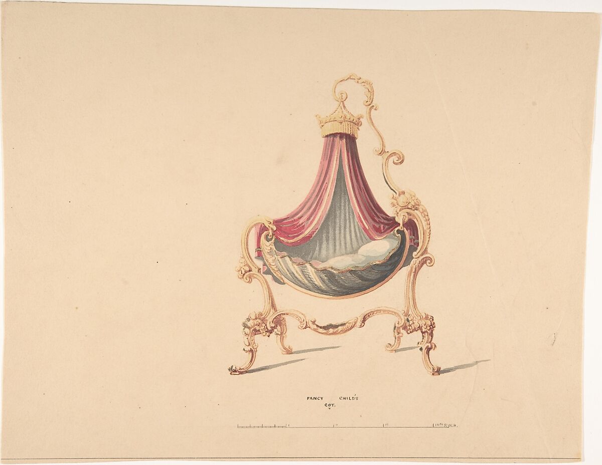 Design for Fancy Child's Cot, Robert William Hume (British, London 1816–1904 Long Island City), Pen and ink, graphite, watercolor 