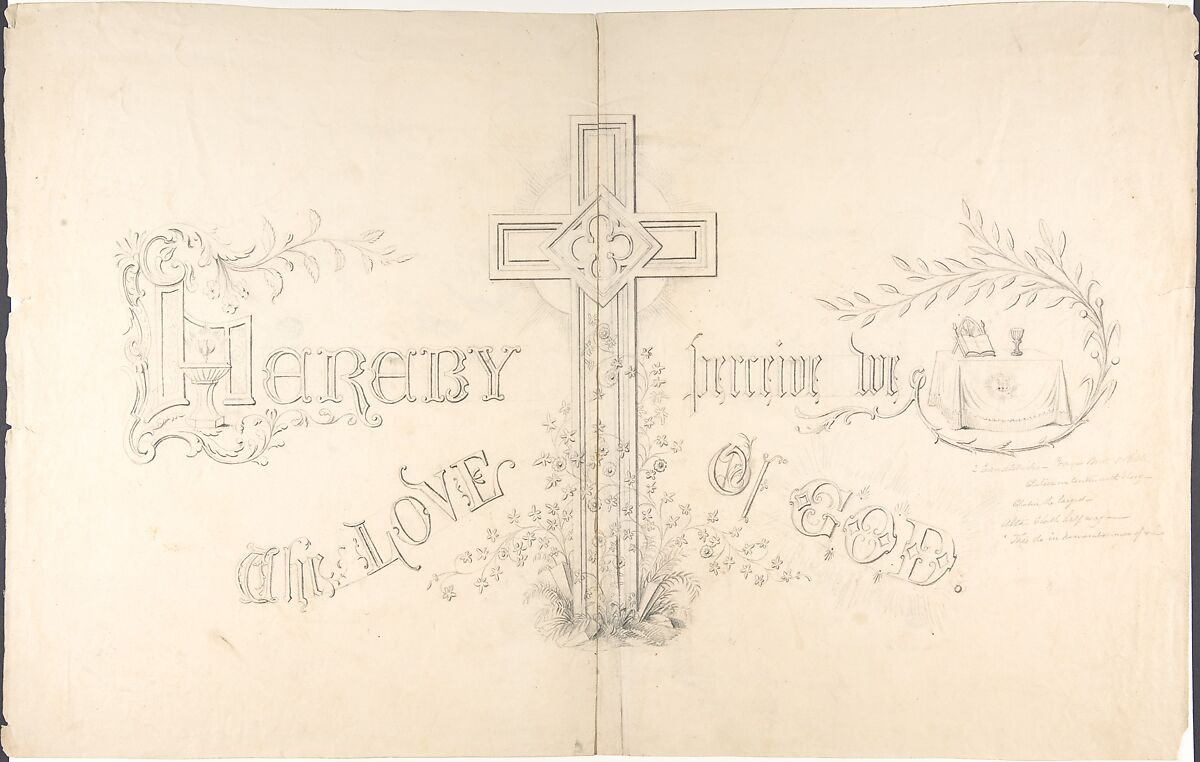 Design for Religious Motto, Robert William Hume (British, London 1816–1904 Long Island City), Graphite 