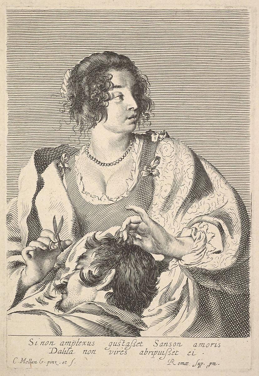 Delilah Cutting Samson's Hair, Claude Mellan (French, Abbeville 1598–1688 Paris), Engraving 