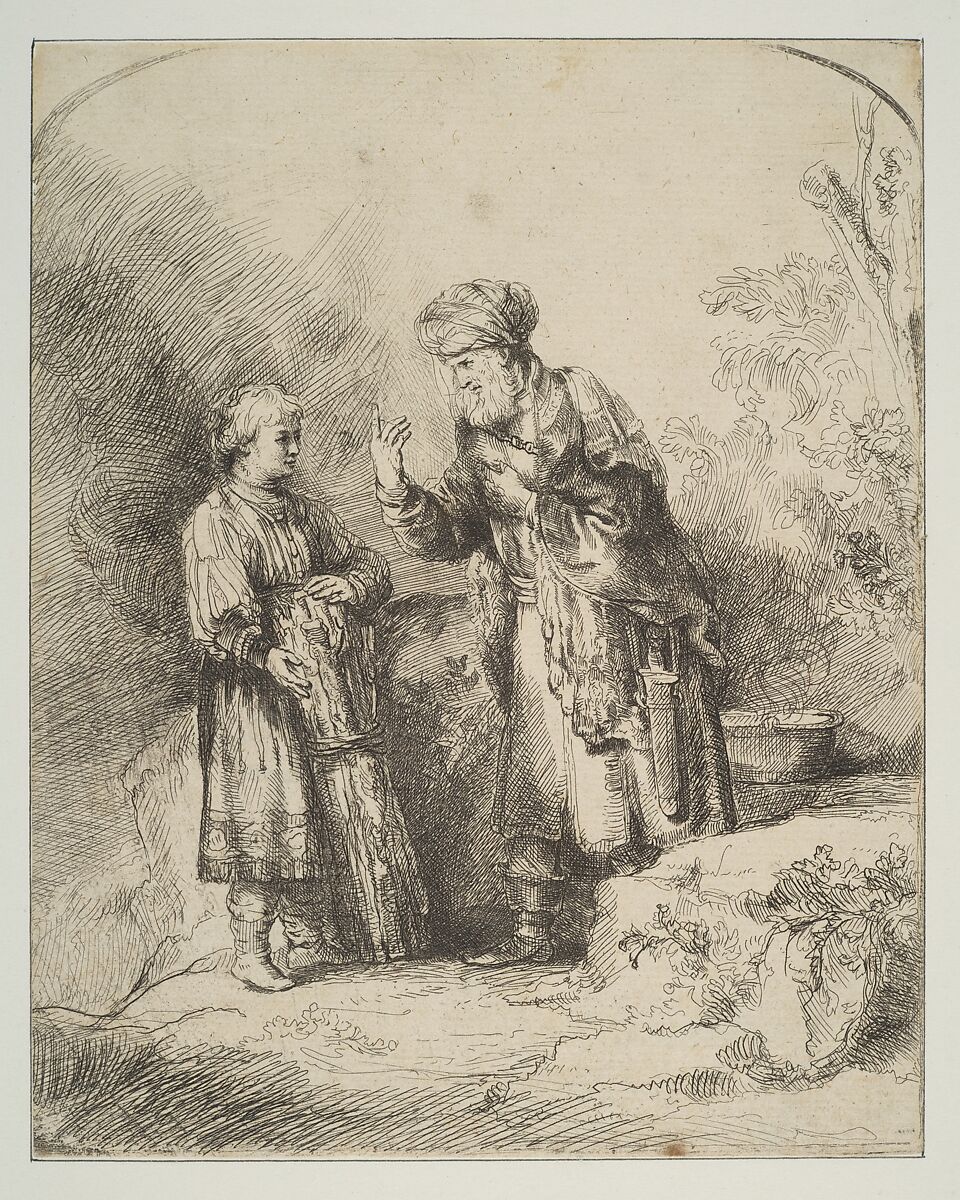 Abraham and Isaac (reverse copy), After Rembrandt (Rembrandt van Rijn) (Dutch, Leiden 1606–1669 Amsterdam), Etching; copy b II 