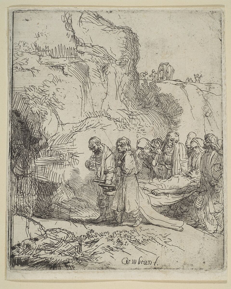 Christ Carried to the Tomb, Rembrandt (Rembrandt van Rijn) (Dutch, Leiden 1606–1669 Amsterdam), Etching and drypoint 