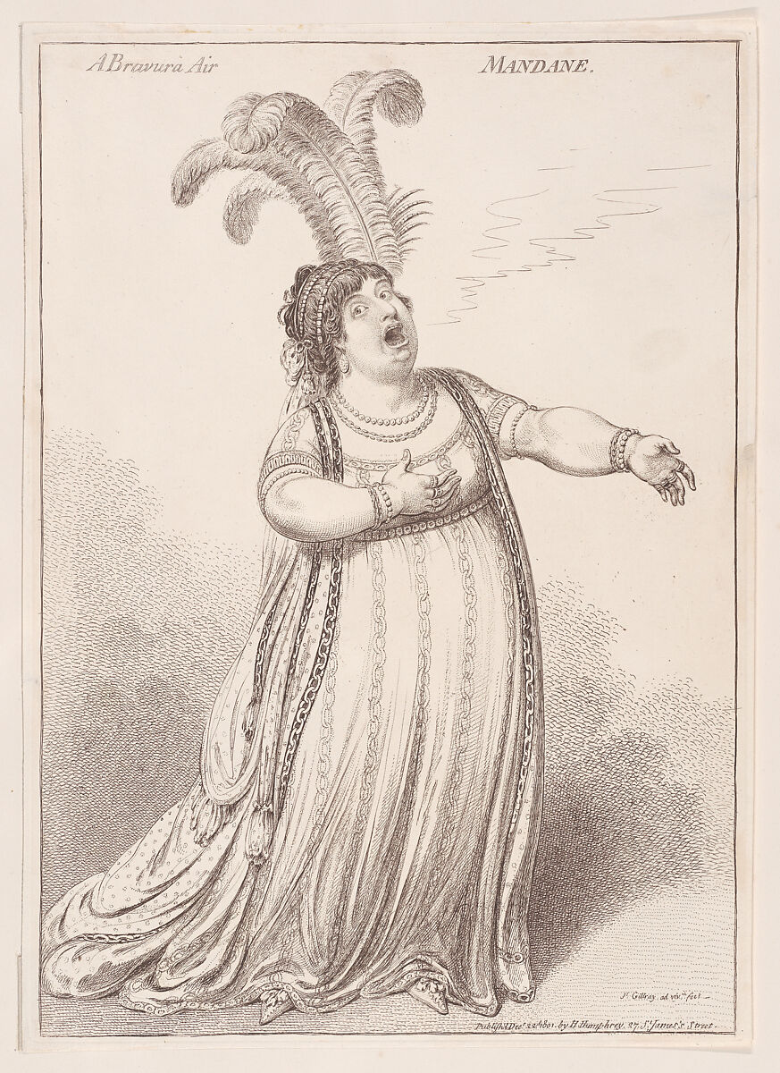 A Bravura Air. Mandane, James Gillray (British, London 1756–1815 London), Etching 