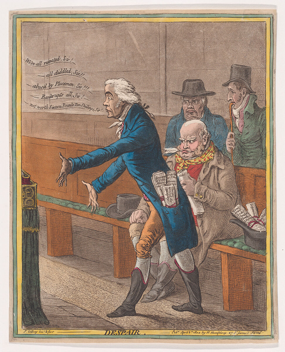 Despair, James Gillray (British, London 1756–1815 London), Hand-colored etching 