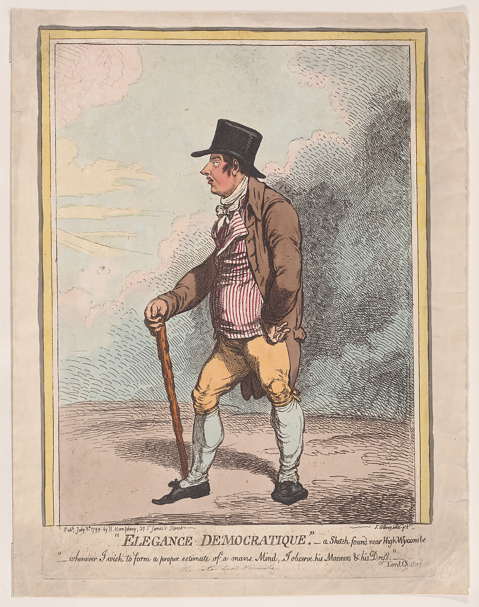 "Elegance Democratique." A Sketch Found Near High-Wycombe, James Gillray (British, London 1756–1815 London), Hand-colored etching 