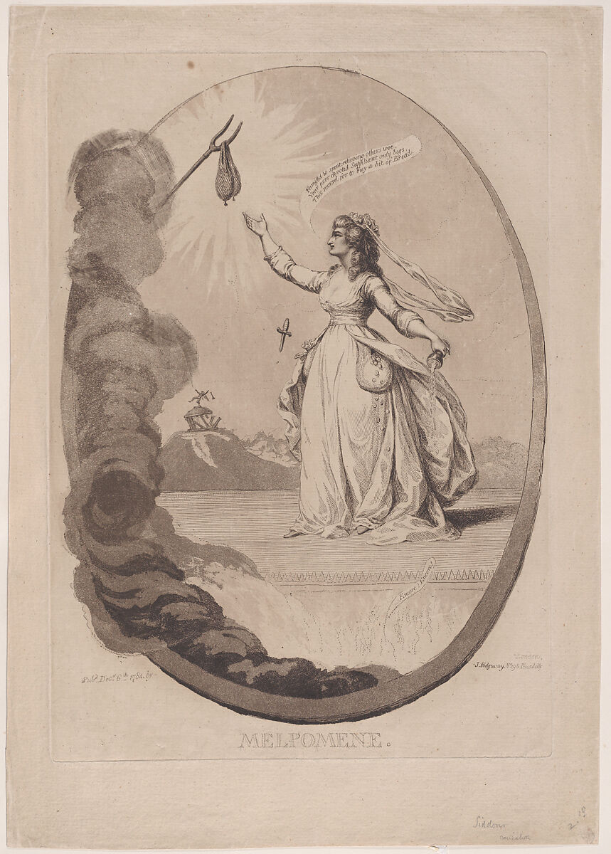 Melpomene, Attributed to James Gillray (British, London 1756–1815 London), Etching and aquatint; open letter state 