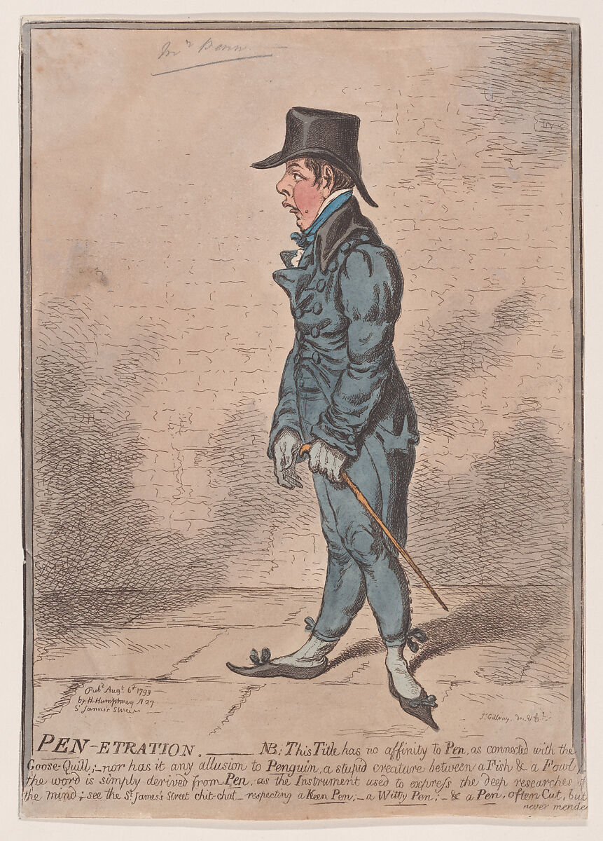 Pen-etration, James Gillray (British, London 1756–1815 London), Hand-colored etching 