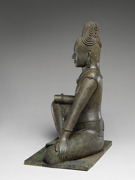 The Bodhisattva Avalokiteshvara Seated in Royal Ease, Copper alloy, silver inlay, Cambodia