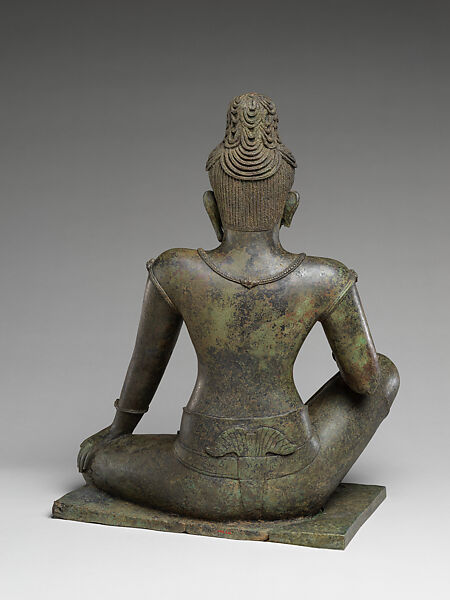 The Bodhisattva Avalokiteshvara Seated in Royal Ease, Copper alloy, silver inlay, Cambodia