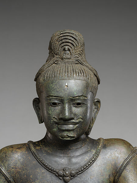 The Bodhisattva Avalokiteshvara Seated in Royal Ease, Copper alloy, silver inlay, Cambodia