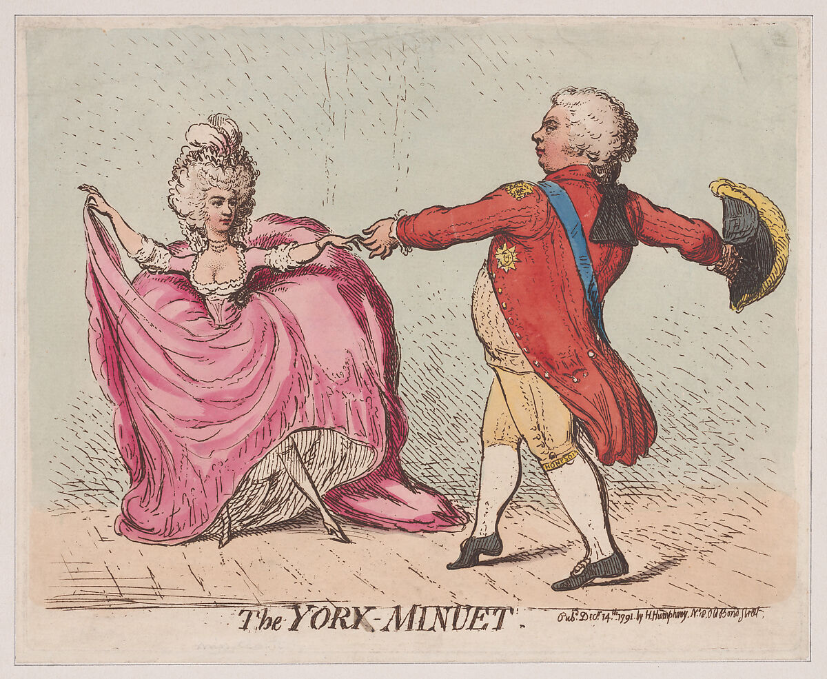 The York-Minuet, James Gillray (British, London 1756–1815 London), Hand-colored etching 