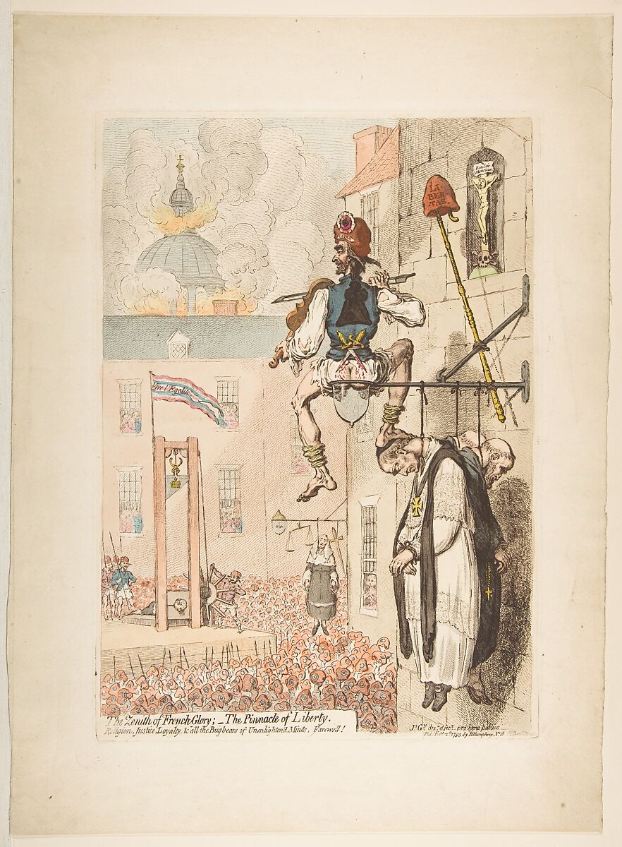 The Zenith of French Glory;  - the Pinnacle of Liberty, James Gillray (British, London 1756–1815 London), Hand-colored etching 