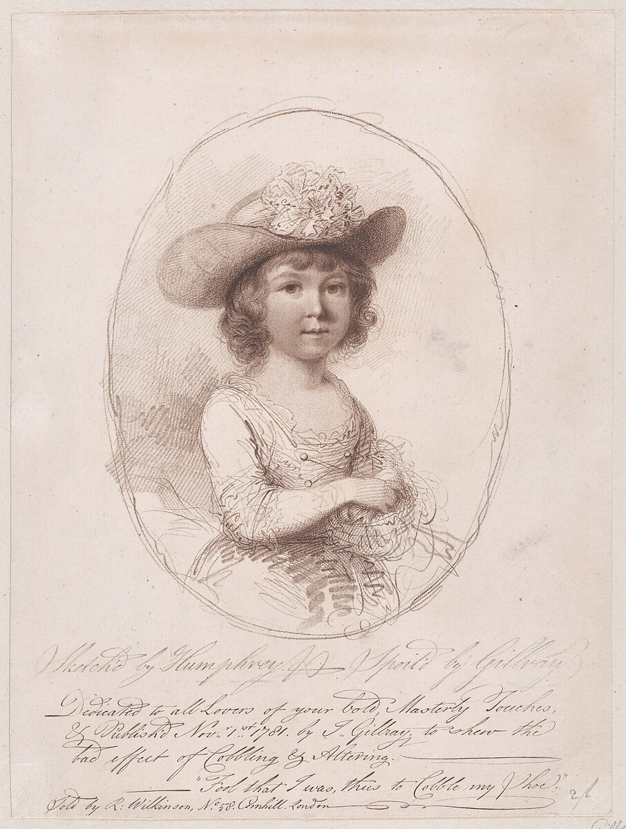 Portrait of a Child [Master Lamb], James Gillray (British, London 1756–1815 London), Soft-ground etching and rocker work 