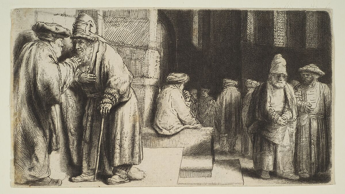 Jews in a Synagogue, After Rembrandt (Rembrandt van Rijn) (Dutch, Leiden 1606–1669 Amsterdam), Etching and drypoint; fourth of nine states 