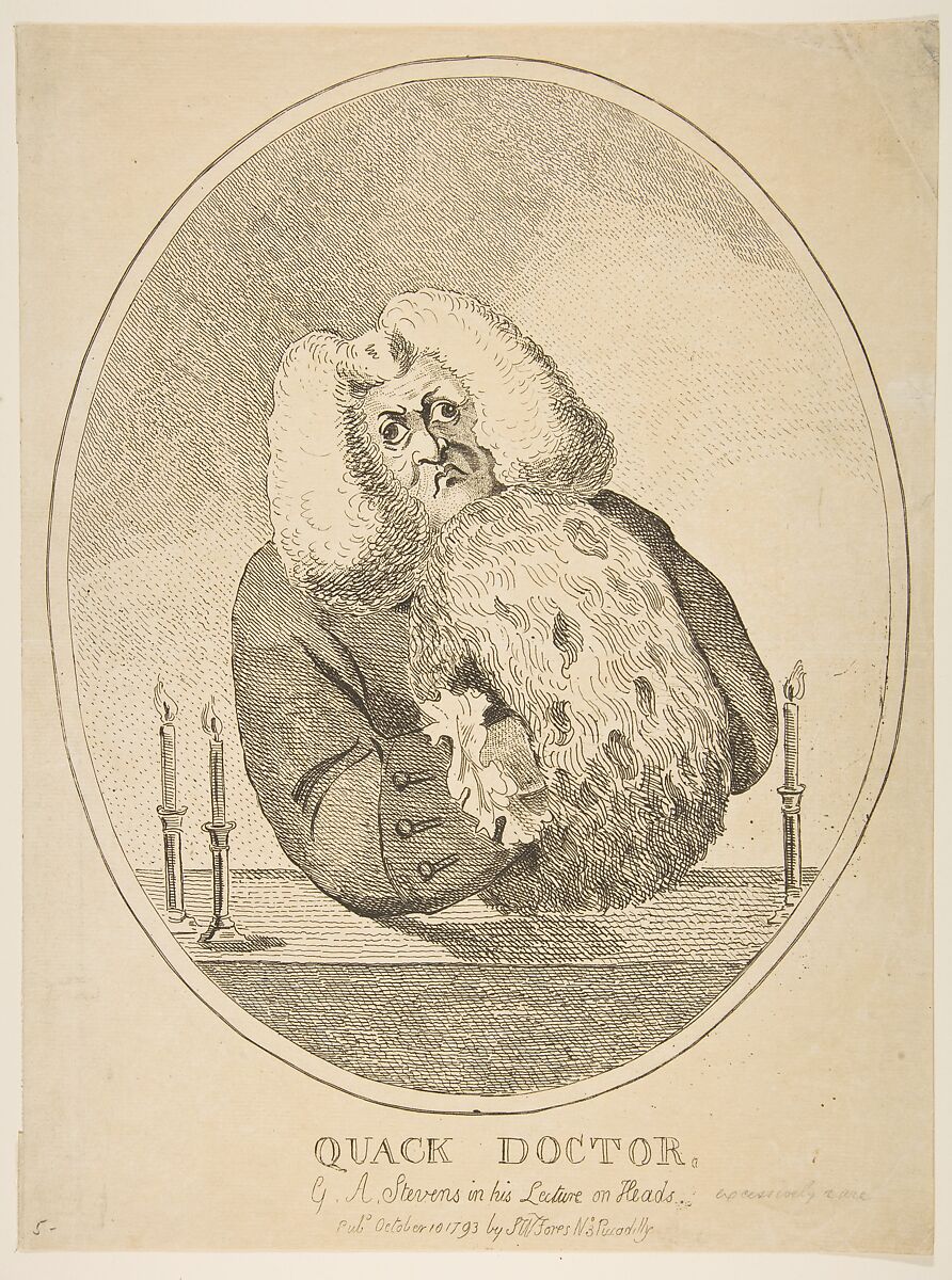 Quack Doctor, G. W. Stevens in His Lecture on Heads, Attributed to Isaac Cruikshank (British (born Scotland), Edinburgh 1764–1811 London), Engraving 