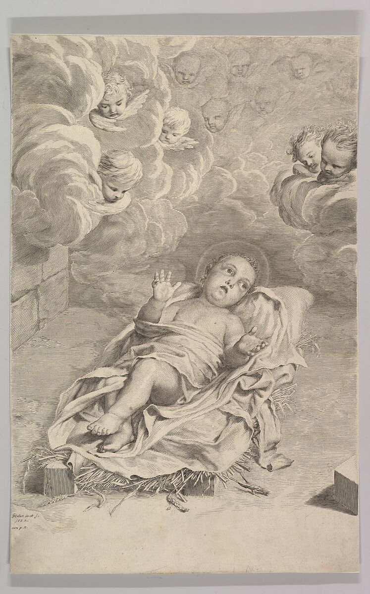 The Christ Child on a Bed of Straw, Claude Mellan (French, Abbeville 1598–1688 Paris), Engraving 