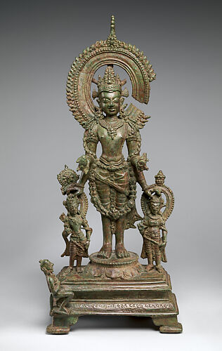 Brass Statue of Hindu Goddess Durga with 8 Arms Standing on Buffalo Demon,  Mahishasura 22 (#134bb15D): Hindu Gods & Buddha Statues