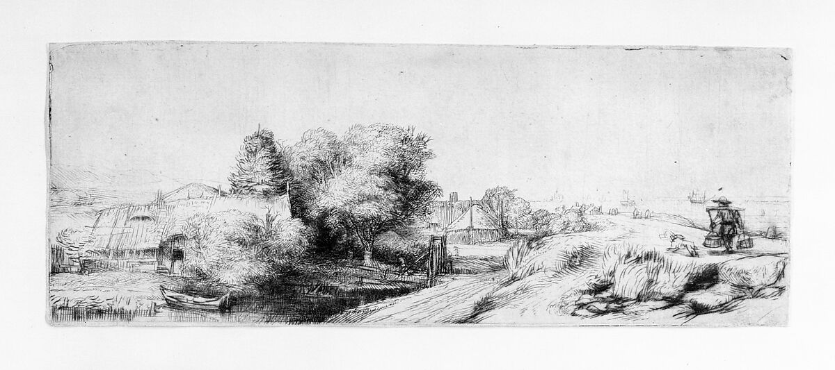 View of the Diemerdijk with a Milkman and Cottages ('Het Melkboertje'), Rembrandt (Rembrandt van Rijn) (Dutch, Leiden 1606–1669 Amsterdam), Etching and drypoint; third of three states