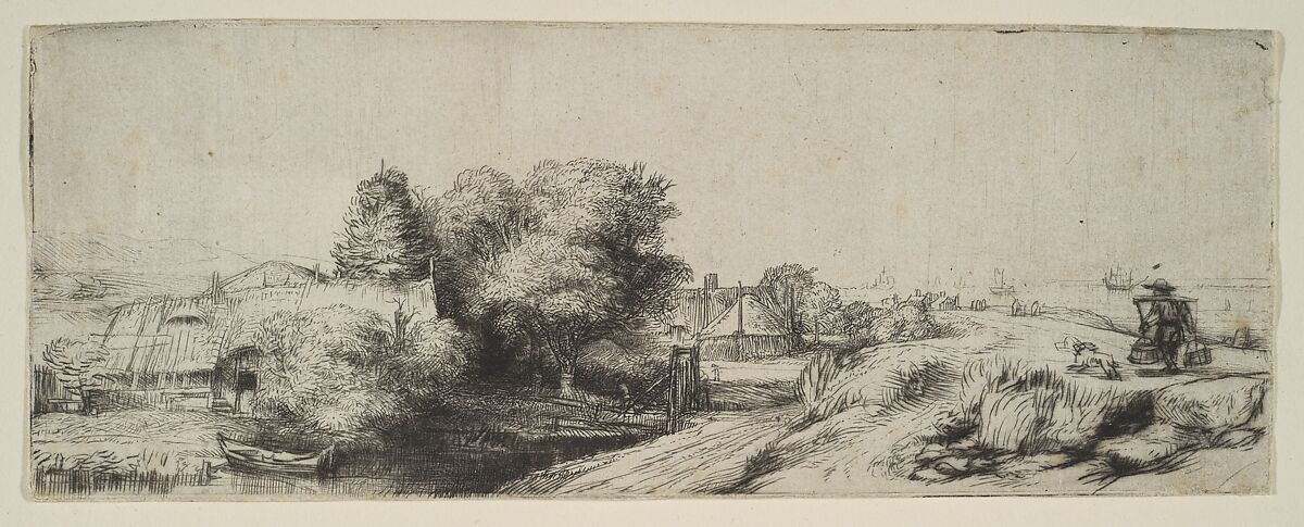 View of the Diemerdijk with a Milkman and Cottages ('Het Melkboertje'), Rembrandt (Rembrandt van Rijn) (Dutch, Leiden 1606–1669 Amsterdam), Etching and drypoint; third of three states 
