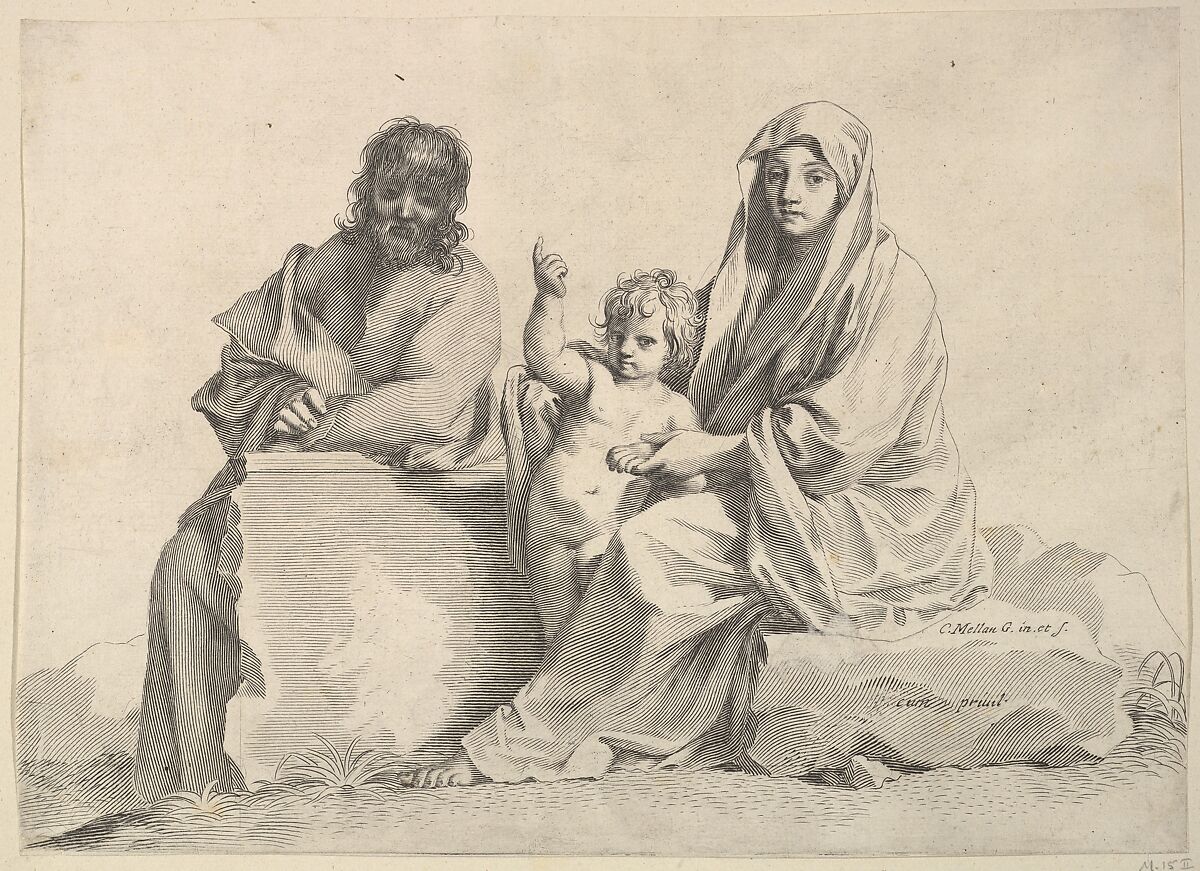 Holy Family, Claude Mellan (French, Abbeville 1598–1688 Paris), Engraving; third state of three (BN) 